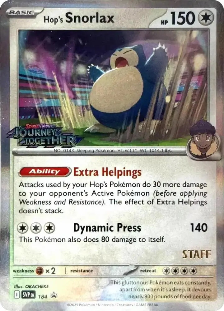 Scarlet & Violet Promo Hop's Snorlax #184 Staff Prerelease