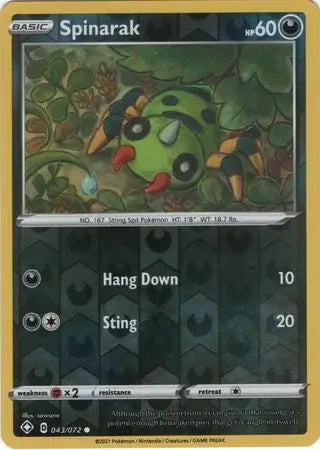 Shining Fates Spinarak #43/72 reverse holo