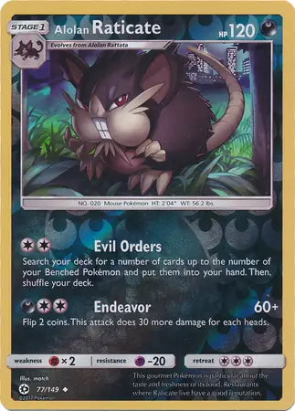 alolan raticate pokemon go card Sun & Moon Alolan Raticate #77/149 reverse holo – Kaartenverzamelen.nl