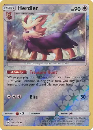 Sun & Moon Herdier #104/149 reverse holo