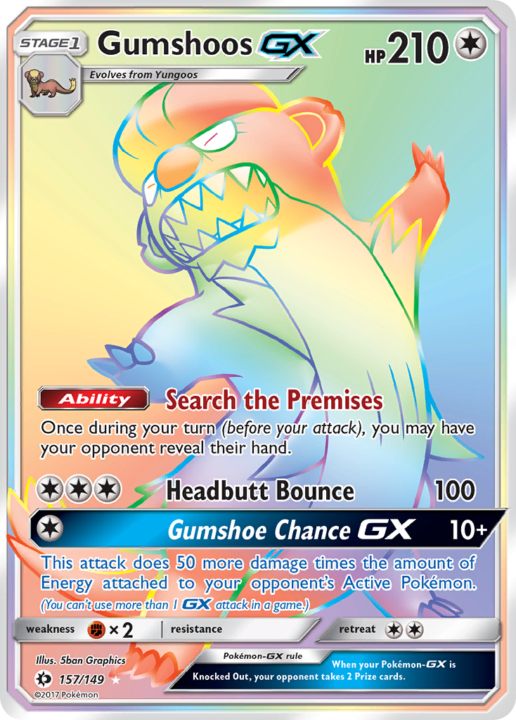 Sun & Moon Secret Rare Gumshoos GX #157/149