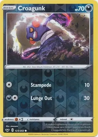 Sword & Shield Croagunk #123/202 reverse holo