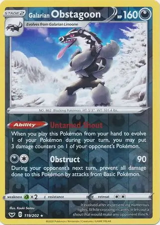 Sword & Shield Galarian Obstagoon #119/202 reverse holo