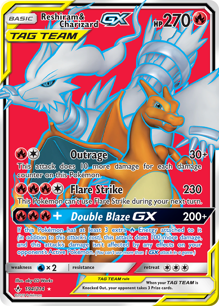 Unbroken Bonds Reshiram & Charizard GX #194/214