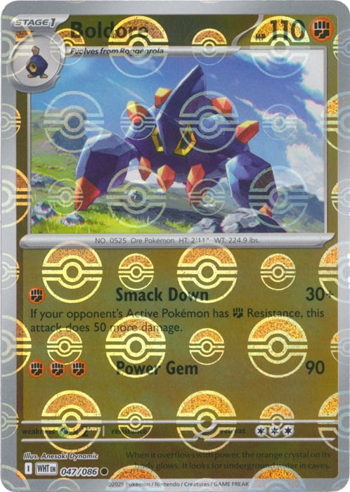 White Flare Boldore #47/86 Pokeball Holo
