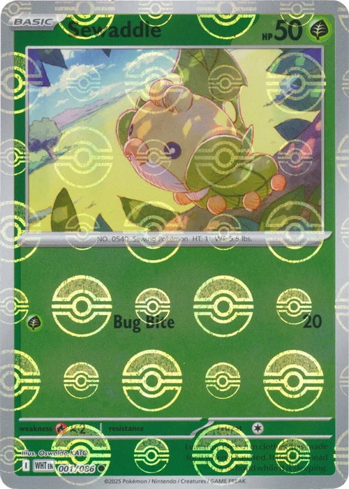 White Flare Sewaddle #1/86 Pokeball Holo